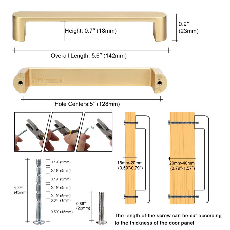 WEAVERBIRD 4 Pack Brushed Brass Finish Cabinet Handles Drawer Pulls Furniture Cabinet Hardware Cupboard Closet Zinc Alloy Gold Handles Pulls, 5 inch (128mm) Hole Distance - Image 2